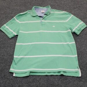 Brooks Brothers 346 Mens Polo Shirt Medium Green White Striped Cotton Pique Logo